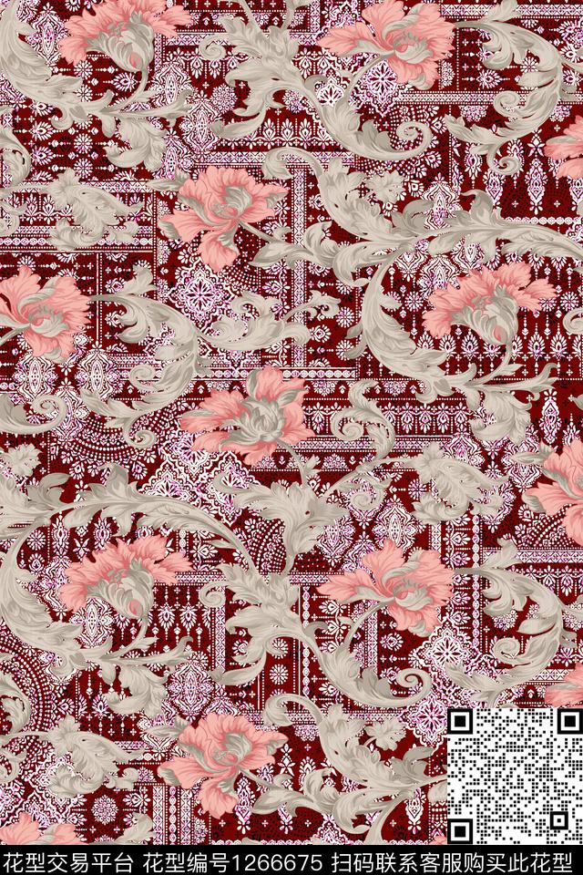 221-1.jpg - 1266675 - 几何 复古 民族风 - 传统印花花型 － 女装花型设计 － 瓦栏