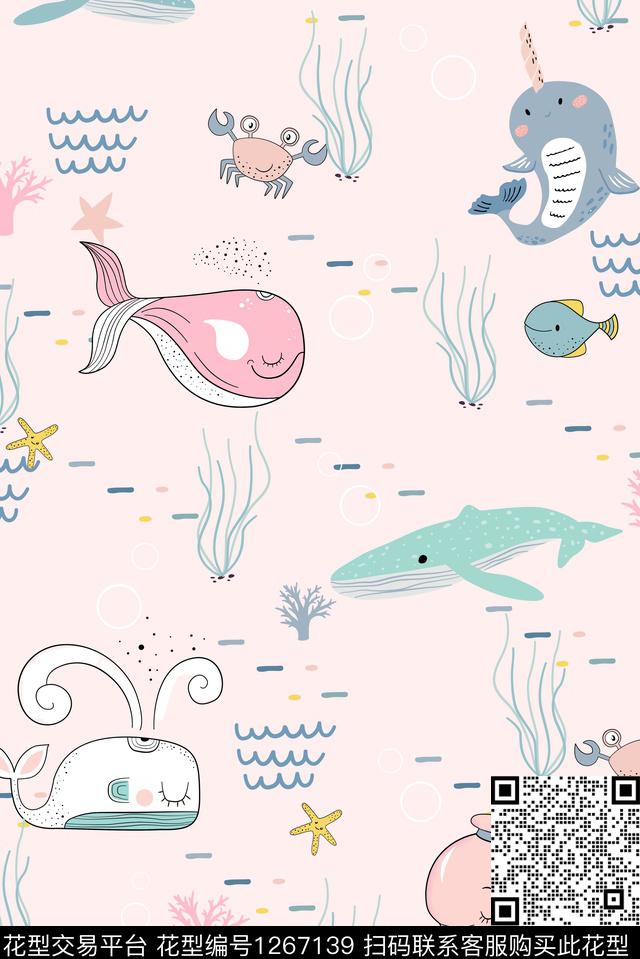 haiyang0.jpg - 1267139 - 海洋 蓝色 鲸鱼 - 传统印花花型 － 女装花型设计 － 瓦栏