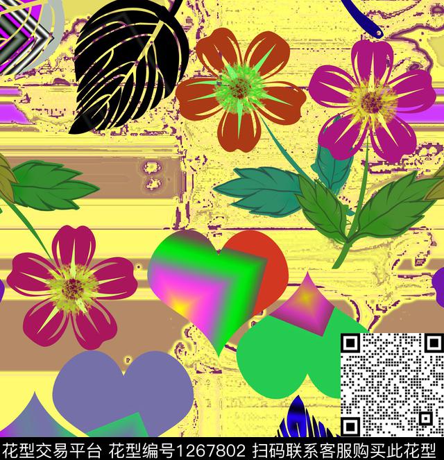7893.jpg - 1267802 - 绿植树叶 绘画 花卉 - 数码印花花型 － 女装花型设计 － 瓦栏