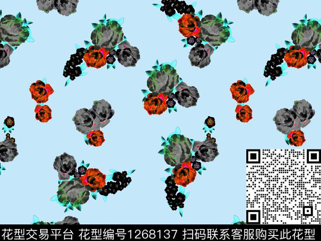 AA053-1.jpg - 1268137 - 花卉 大牌风 数码花型 - 数码印花花型 － 女装花型设计 － 瓦栏