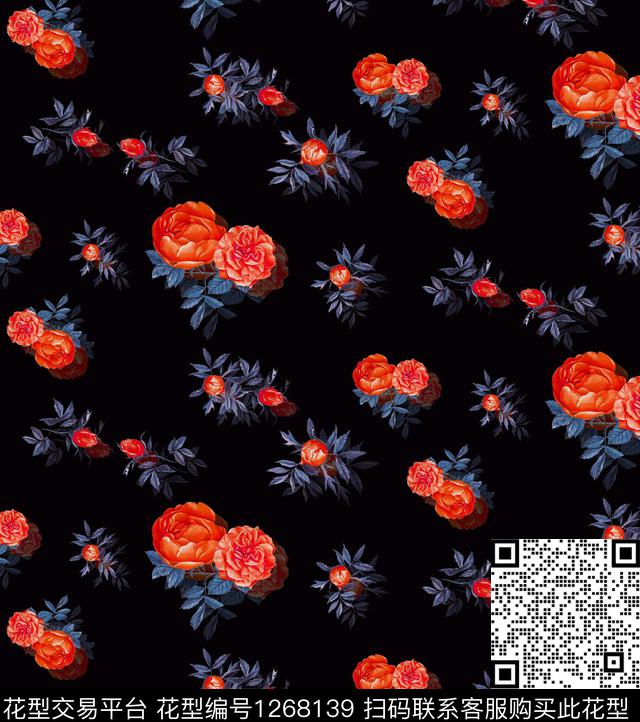 AA054-1.jpg - 1268139 - 花卉 大牌风 数码花型 - 数码印花花型 － 女装花型设计 － 瓦栏