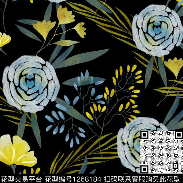 花卉3.jpg - 1268184 - 花卉 绿植树叶 大牌风 - 传统印花花型 － 女装花型设计 － 瓦栏