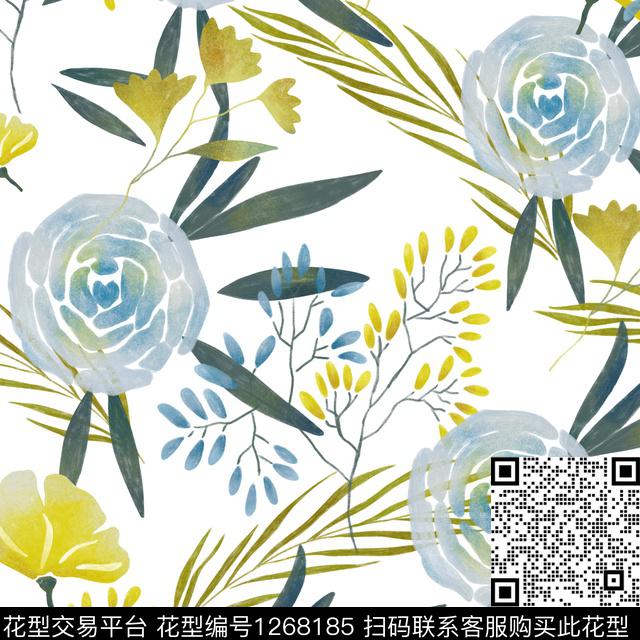 花卉3(a).jpg - 1268185 - 花卉 绿植树叶 大牌风 - 传统印花花型 － 女装花型设计 － 瓦栏