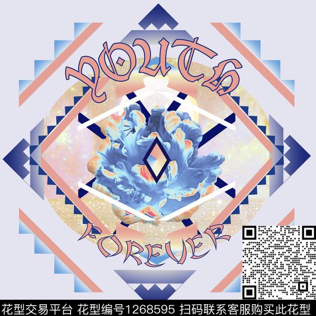 字母镜像几何渐变花卉数码印花花型下载（图片编号: 1268595） - 瓦栏（Walan）