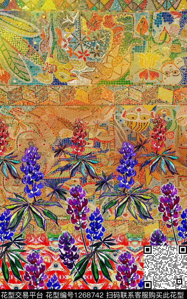 绣花花型复古定位花数码印花花型下载（图片编号: 1268742） - 瓦栏（Walan）