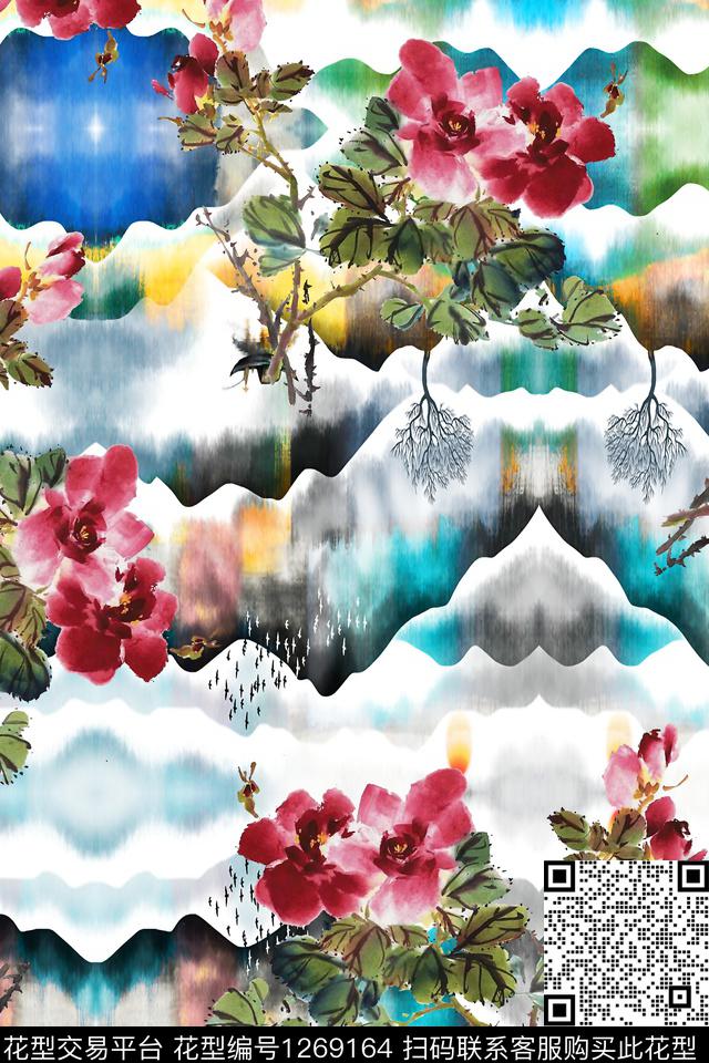 230.jpg - 1269164 - 复古 中国 水墨风 - 数码印花花型 － 女装花型设计 － 瓦栏