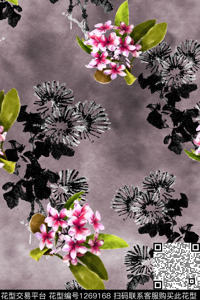 231.jpg - 1269168 - 花卉 中国 水墨风 - 数码印花花型 － 女装花型设计 － 瓦栏