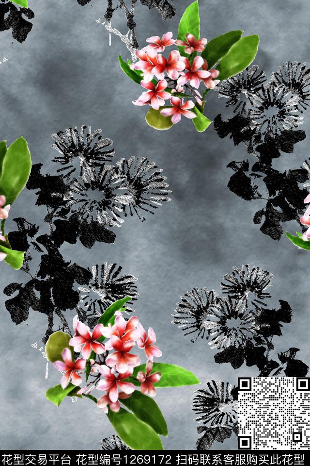 231.jpg - 1269172 - 花卉 中国 水墨风 - 数码印花花型 － 女装花型设计 － 瓦栏
