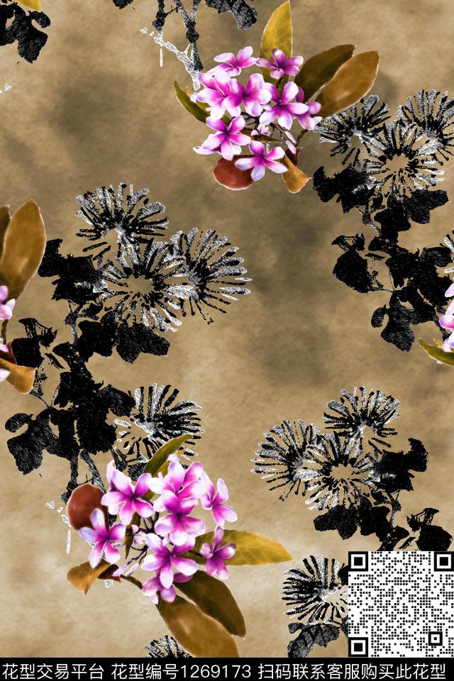 231-1.jpg - 1269173 - 花卉 中国 水墨风 - 数码印花花型 － 女装花型设计 － 瓦栏