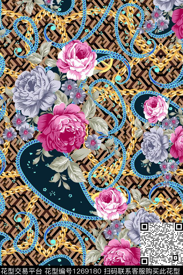 233.jpg - 1269180 - 花卉 几何 链条 - 传统印花花型 － 女装花型设计 － 瓦栏