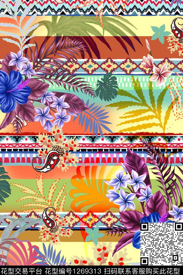 60115.jpg - 1269313 - 民族花卉 热带花型 矢量 - 数码印花花型 － 女装花型设计 － 瓦栏