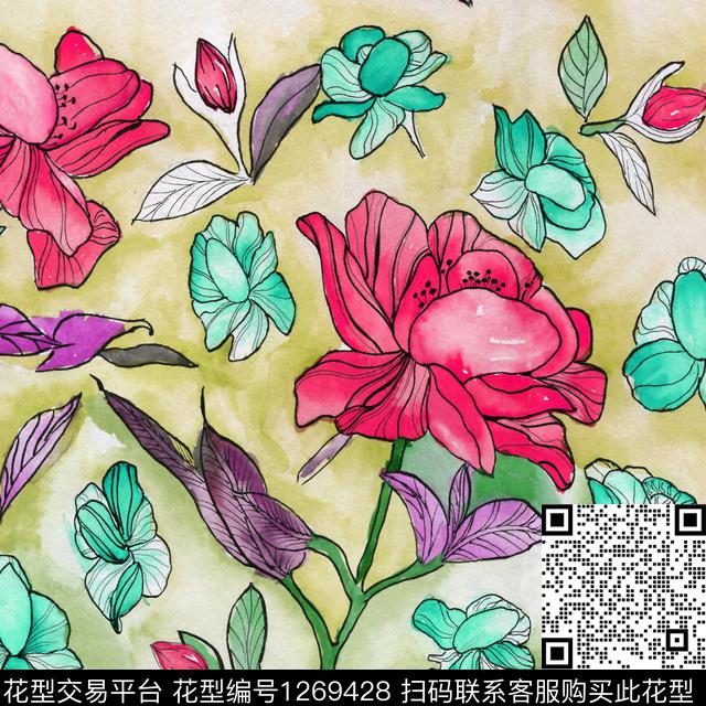 240.jpg - 1269428 - 方巾 花卉 抽象 - 数码印花花型 － 方巾花型设计 － 瓦栏
