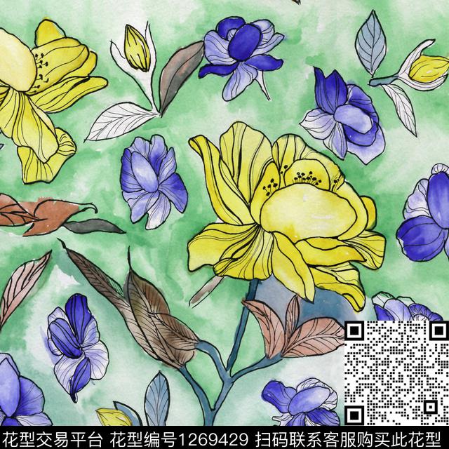 240-1.jpg - 1269429 - 方巾 花卉 抽象 - 数码印花花型 － 方巾花型设计 － 瓦栏