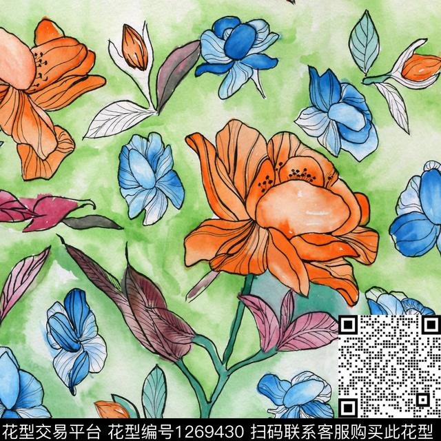 240.jpg - 1269430 - 方巾 花卉 抽象 - 数码印花花型 － 方巾花型设计 － 瓦栏