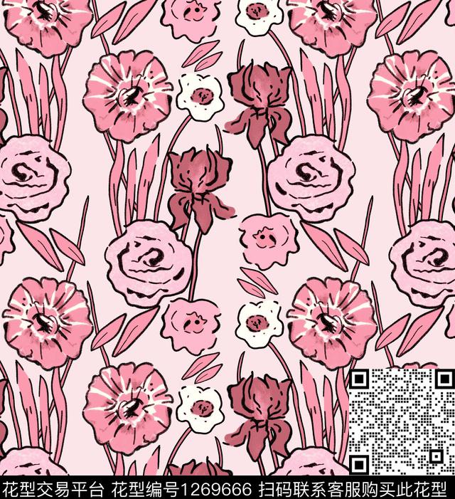 AA057-1.jpg - 1269666 - 玫瑰花 花卉 大牌风 - 传统印花花型 － 女装花型设计 － 瓦栏
