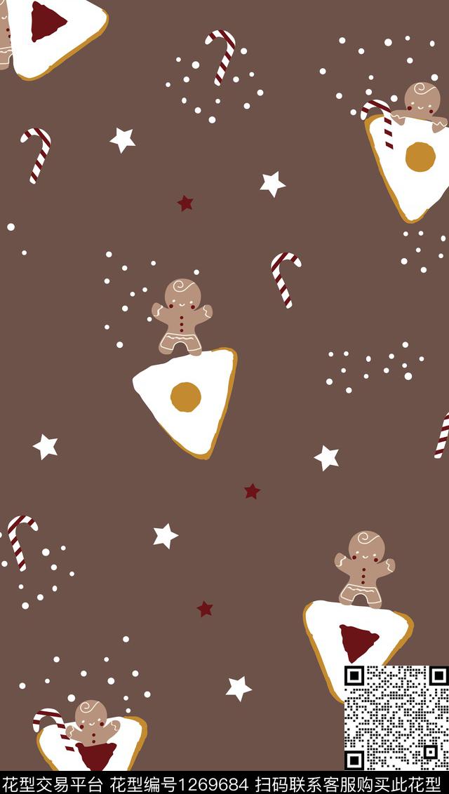Christmas-Gingerbread 配色26x46cm.jpg - 1269684 - 卡通 圣诞 姜饼小人 - 传统印花花型 － 童装花型设计 － 瓦栏