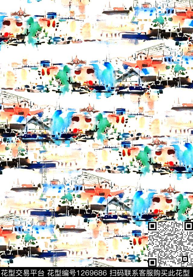 植物中国风国画数码印花花型下载（图片编号: 1269686） - 瓦栏（Walan）
