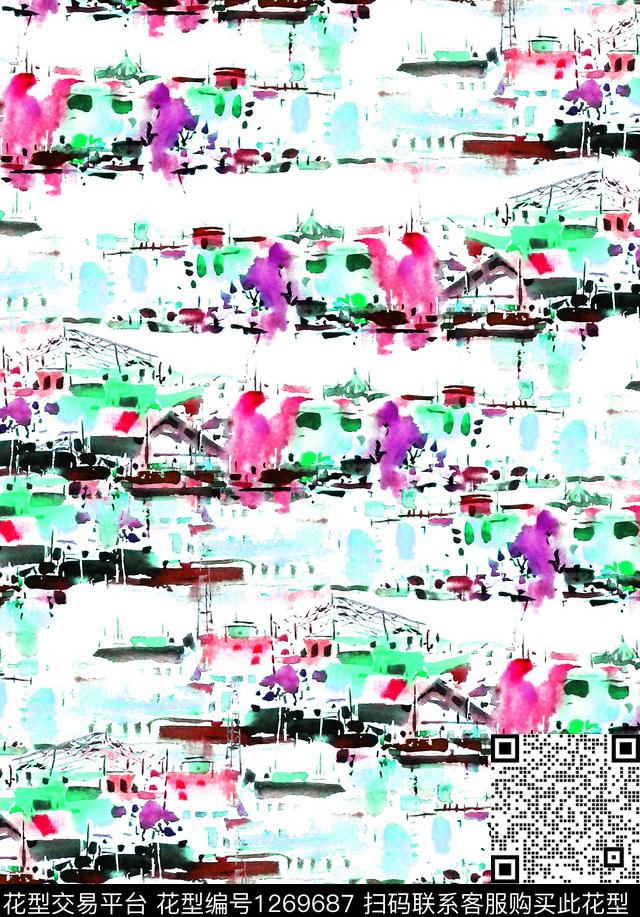 植物中国风国画数码印花花型下载（图片编号: 1269687） - 瓦栏（Walan）