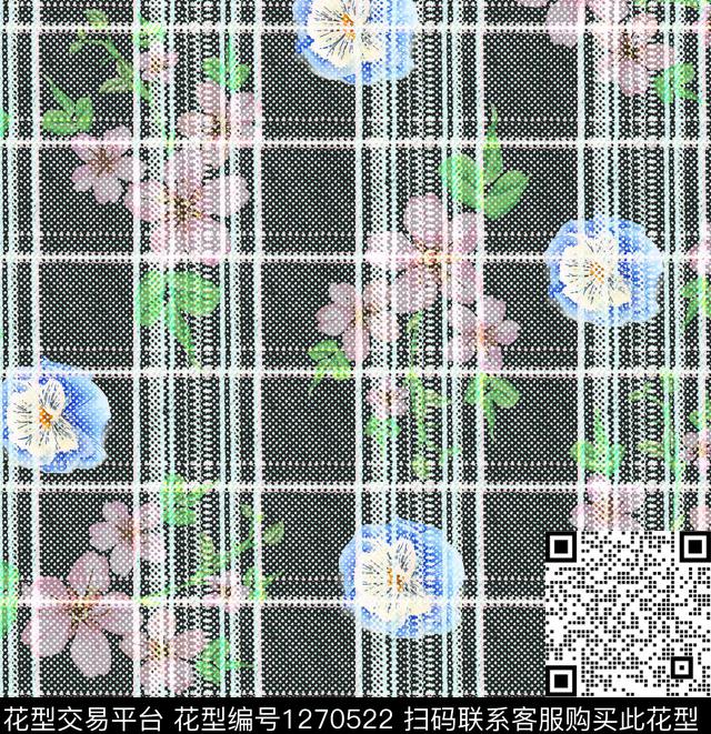 1011012.jpg - 1270522 - 复古 花卉 格子 - 数码印花花型 － 女装花型设计 － 瓦栏