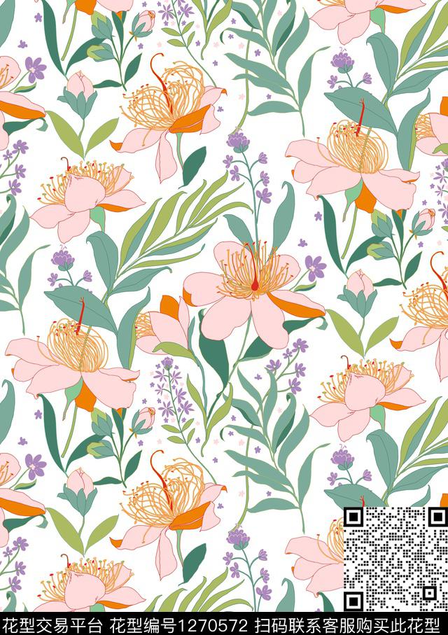 flo5-1.jpg - 1270572 - 复古 花卉 绿植树叶 - 数码印花花型 － 女装花型设计 － 瓦栏