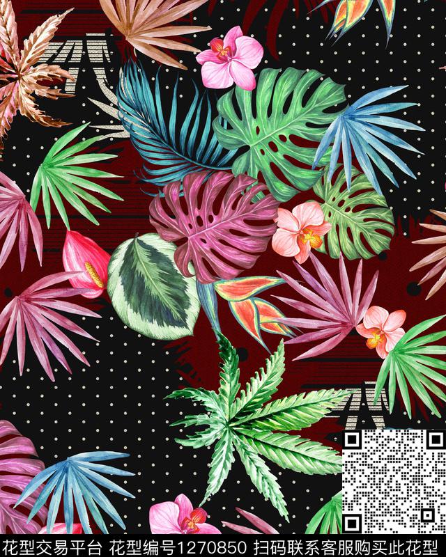 01.jpg - 1270850 - 花卉 植物 热带花型 - 数码印花花型 － 女装花型设计 － 瓦栏