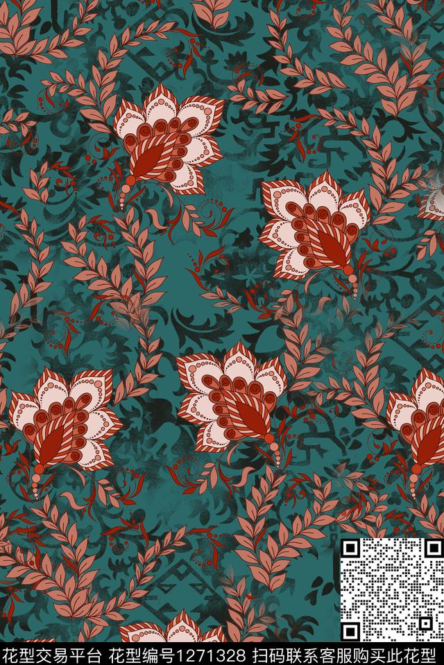 2019011-2.jpg - 1271328 - 抽象花卉 民族花卉 真丝 - 数码印花花型 － 女装花型设计 － 瓦栏
