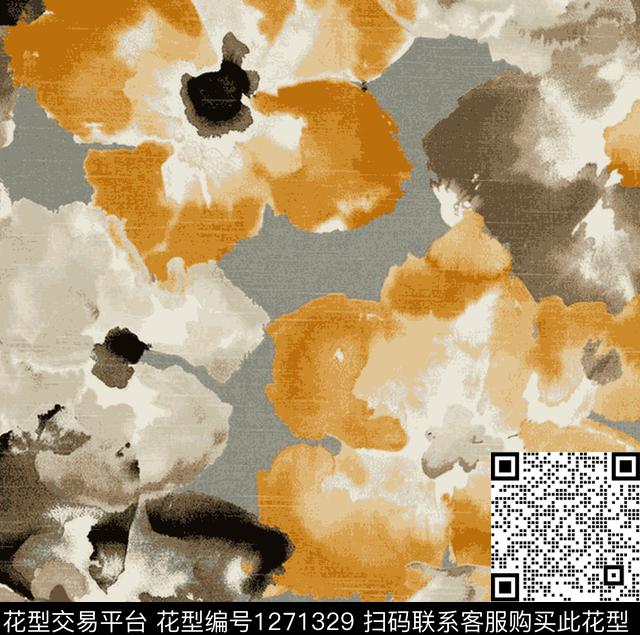 黄花.jpg - 1271329 - 笔触 肌理 大牌风 - 传统印花花型 － 沙发布花型设计 － 瓦栏
