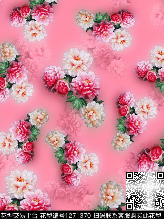Y19M0711.jpg - 1271370 - 旗袍 朦胧花卉 满版花卉 - 数码印花花型 － 女装花型设计 － 瓦栏