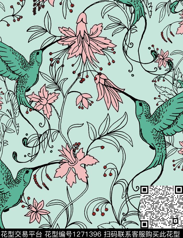 #im64628﹣42.jpg - 1271396 - 动物花卉 花卉 鸟/昆虫 - 传统印花花型 － 女装花型设计 － 瓦栏