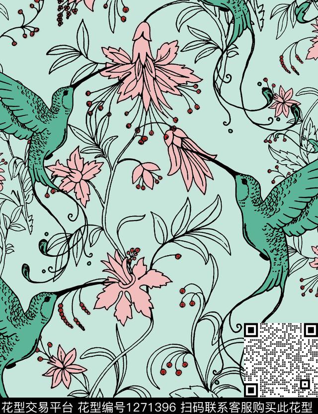 动物花卉花卉鸟/昆虫传统印花花型下载（图片编号: 1271396） - 瓦栏（Walan）