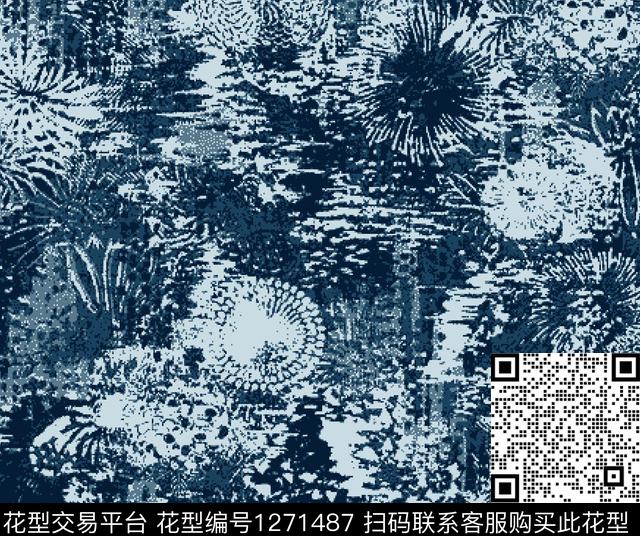 笔触花卉肌理传统印花花型下载（图片编号: 1271487） - 瓦栏（Walan）