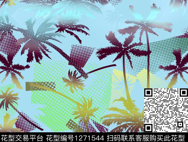 192-1.tif - 1271544 - 椰子树 大牌风 抽象 - 传统印花花型 － 女装花型设计 － 瓦栏