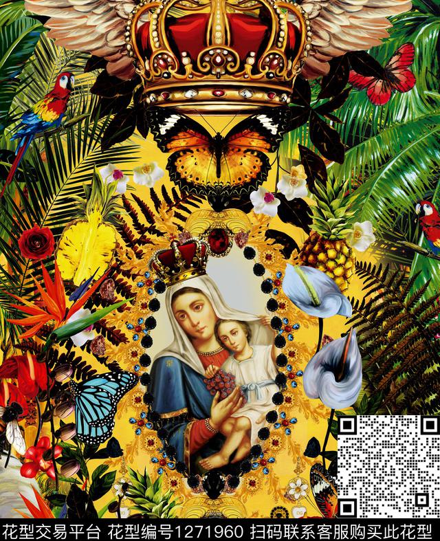 热带圣母.jpg - 1271960 - 动物 圣母 珠宝宝石 - 数码印花花型 － 男装花型设计 － 瓦栏