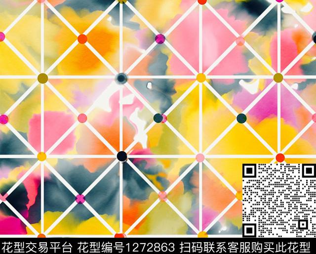 水彩几何花卉传统印花花型下载（图片编号: 1272863） - 瓦栏（Walan）