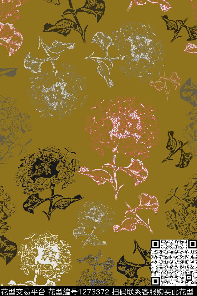 191117-蜡印-3-4.jpg - 1273372 - 绣球花 民族风图案 蜡印 - 传统印花花型 － 女装花型设计 － 瓦栏