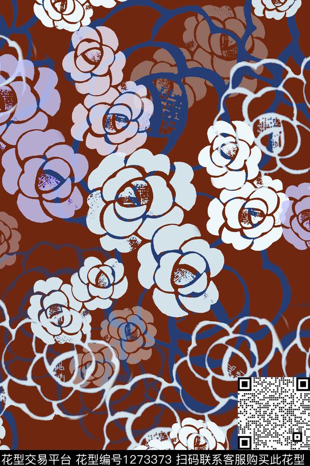 191117-蜡印-4-00.jpg - 1273373 - 玫瑰花语 蜡印 民族风图案 - 传统印花花型 － 女装花型设计 － 瓦栏