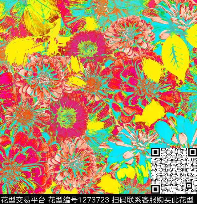 98720.jpg - 1273723 - 花卉 抽象 混合拼接 - 数码印花花型 － 女装花型设计 － 瓦栏