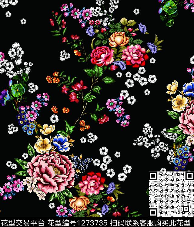001.jpg - 1273735 - 复古 女装 花卉 - 数码印花花型 － 女装花型设计 － 瓦栏
