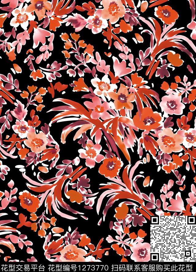 女装数码花型花卉数码印花花型下载（图片编号: 1273770） - 瓦栏（Walan）