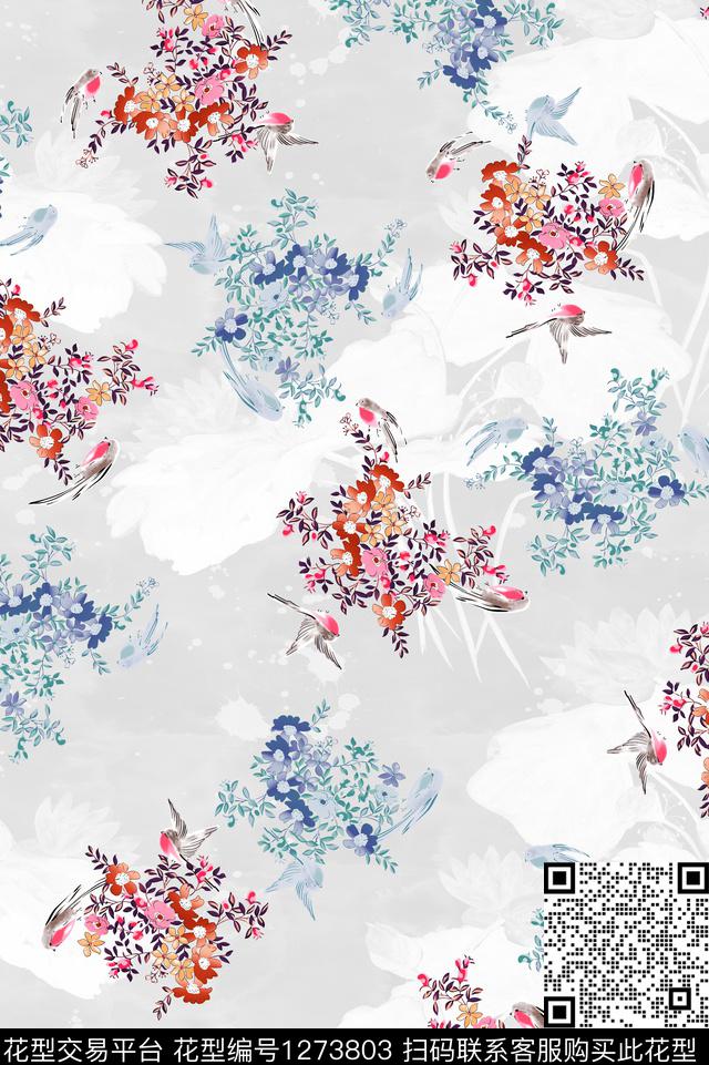 女装数码花型花卉数码印花花型下载（图片编号: 1273803） - 瓦栏（Walan）