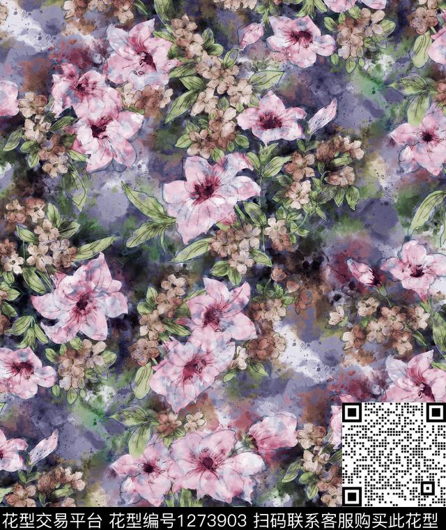 G1911022J.tif - 1273903 - 花卉 手绘 艺术绘画 - 数码印花花型 － 女装花型设计 － 瓦栏