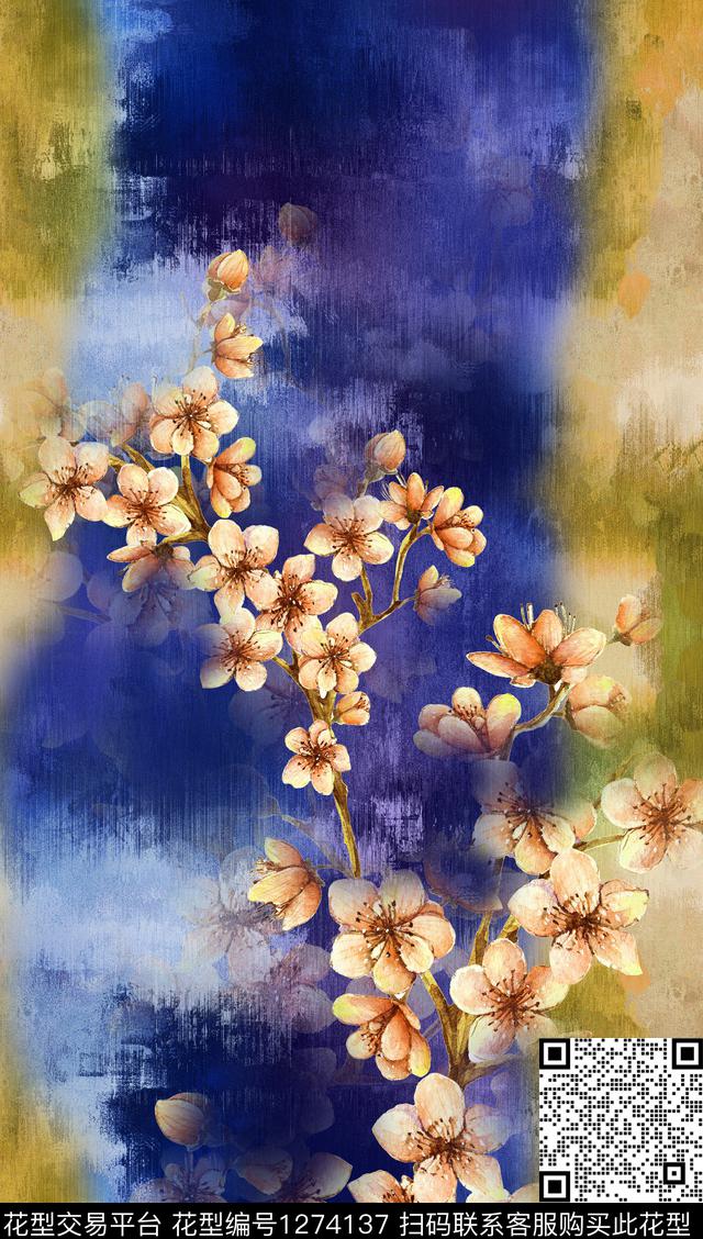 梅花旗袍真丝数码印花花型下载（图片编号: 1274137） - 瓦栏（Walan）