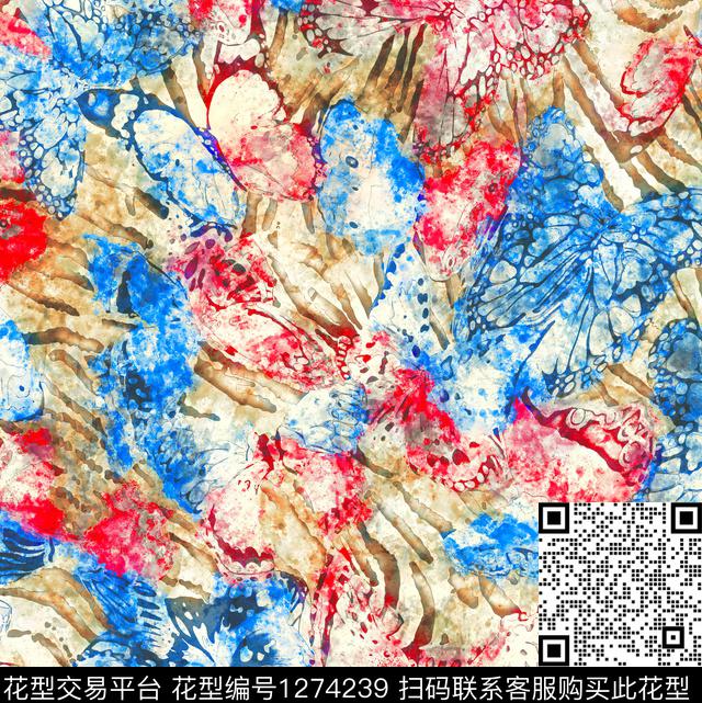 G1911027D.tif - 1274239 - 水彩 抽象 手绘 - 数码印花花型 － 女装花型设计 － 瓦栏