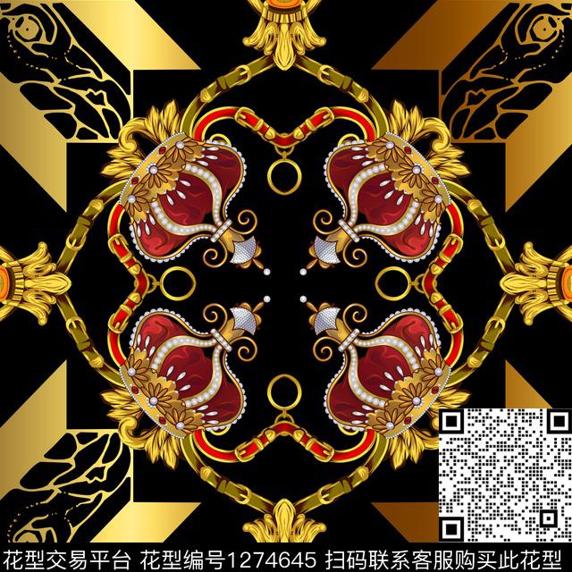 金属方巾丝巾定位花数码印花花型下载（图片编号: 1274645） - 瓦栏（Walan）