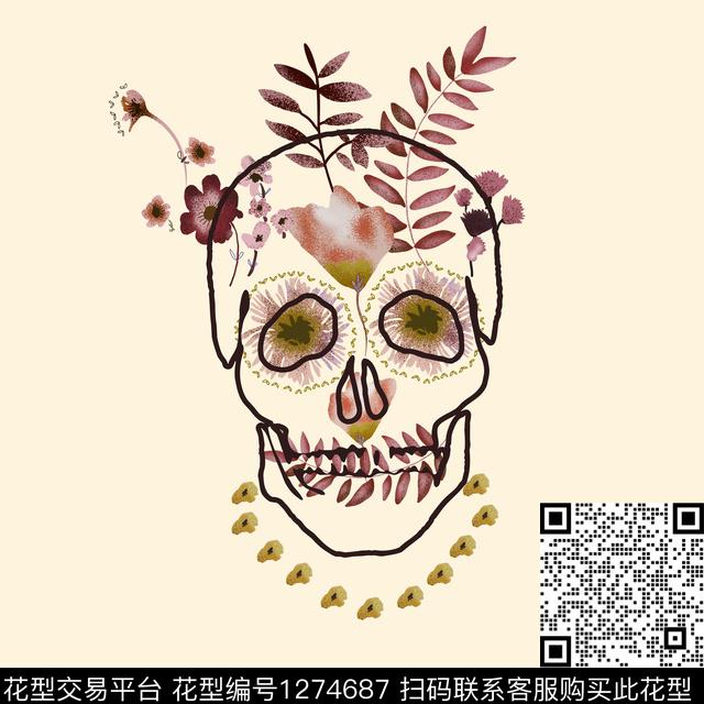 LG1911-15.jpg - 1274687 - 花卉 植物 骷髅 - 数码印花花型 － 女装花型设计 － 瓦栏