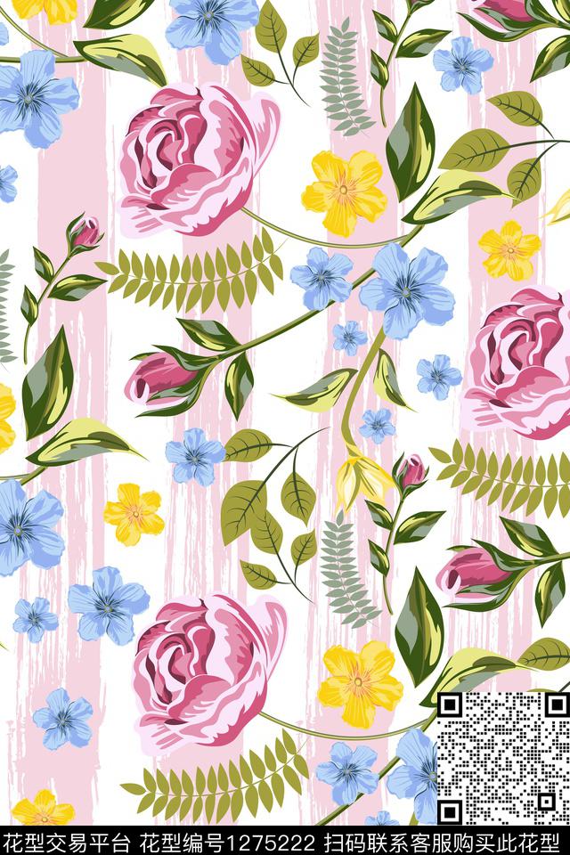 2019-11-12.jpg - 1275222 - 玫瑰花 植物 手绘 - 传统印花花型 － 女装花型设计 － 瓦栏