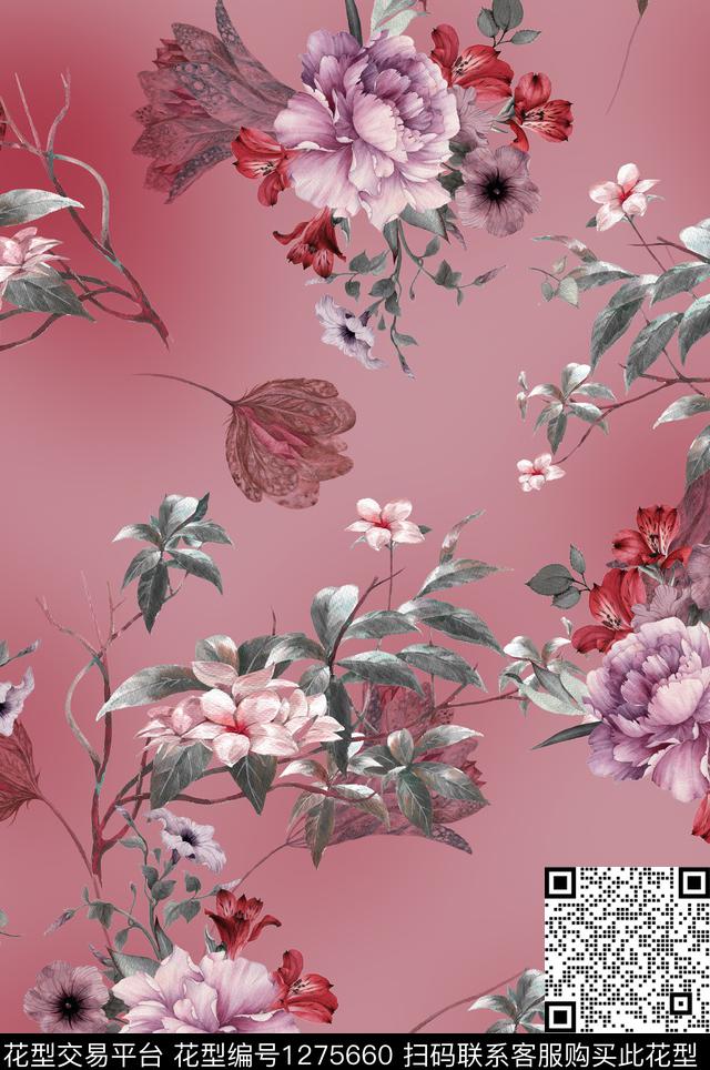 植物中国风国画数码印花花型下载（图片编号: 1275660） - 瓦栏（Walan）