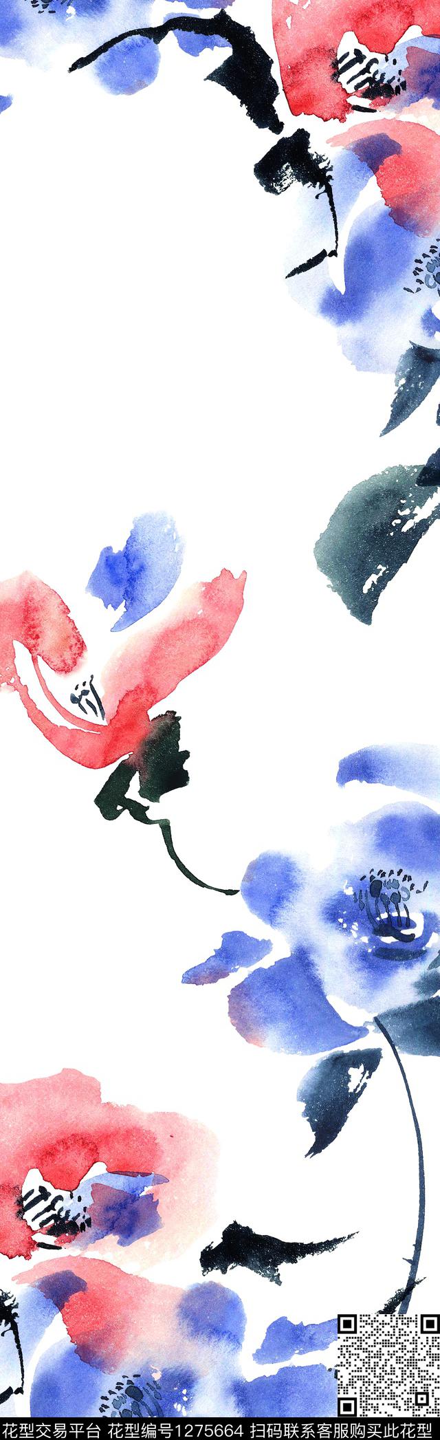 植物中国风国画数码印花花型下载（图片编号: 1275664） - 瓦栏（Walan）
