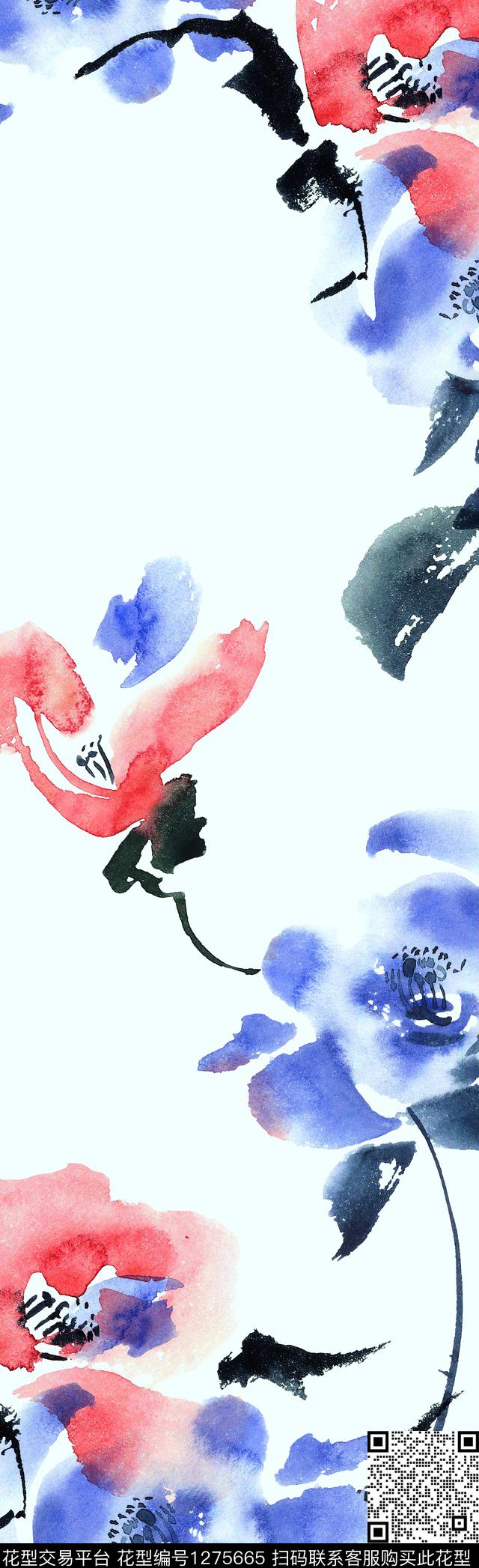 植物中国风国画数码印花花型下载（图片编号: 1275665） - 瓦栏（Walan）