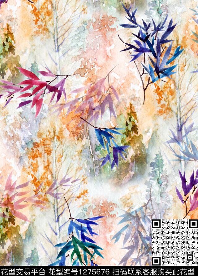 植物中国风国画数码印花花型下载（图片编号: 1275676） - 瓦栏（Walan）